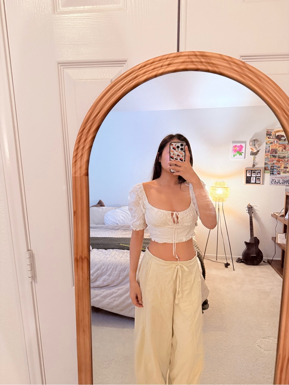 Zara White Puff Sleeve Ruched Crop Top
